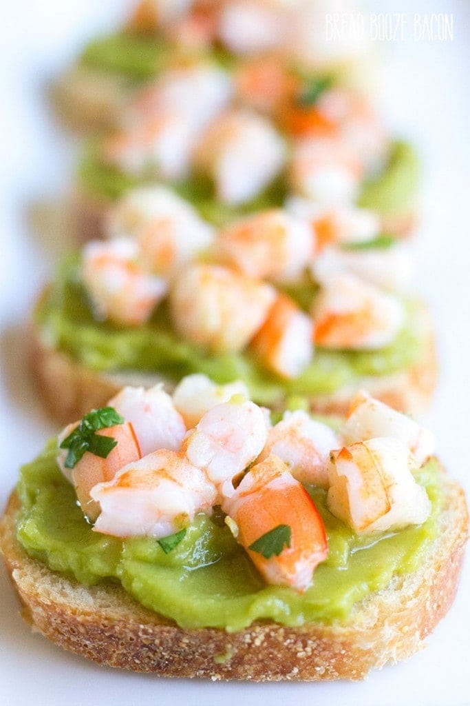 Easy Guacamole Shrimp Bruschetta Appetizer