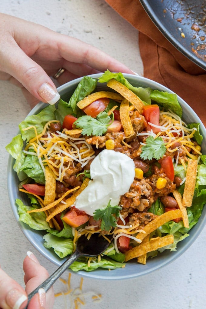 Ground Turkey Taco Salad Recipe | YellowBlissRoad.com