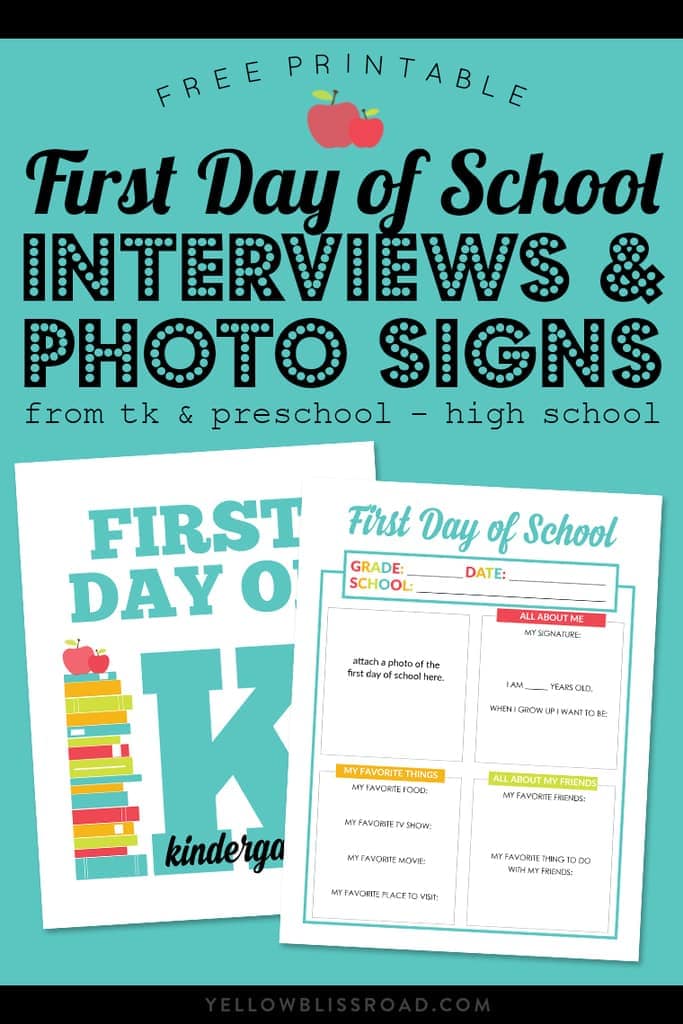 first day of school printables