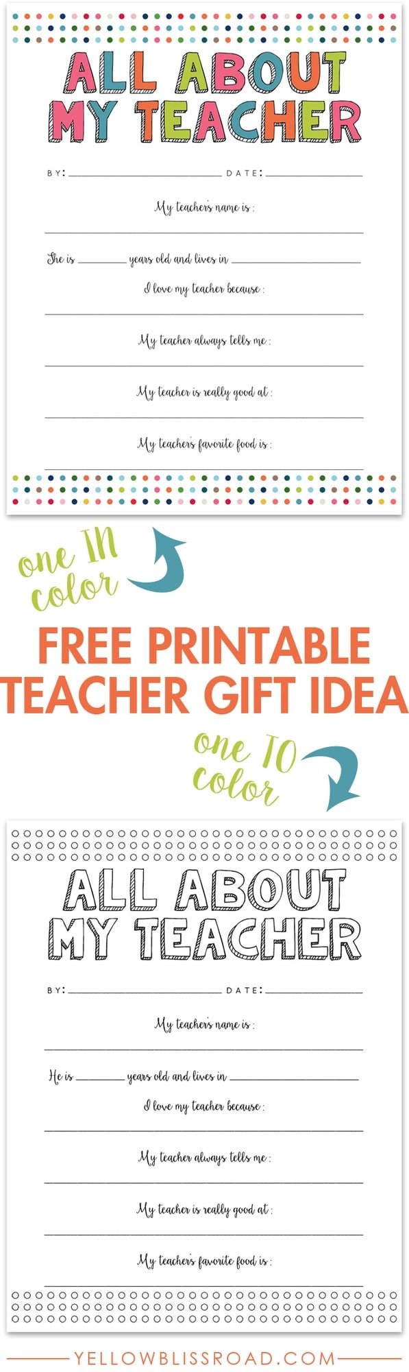 Free Printable Teacher Gift Idea - Great for a class gift too!