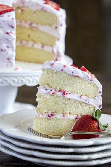 Fresh Strawberry Cake Recipe with Strawberry Whipped Cream Frosting