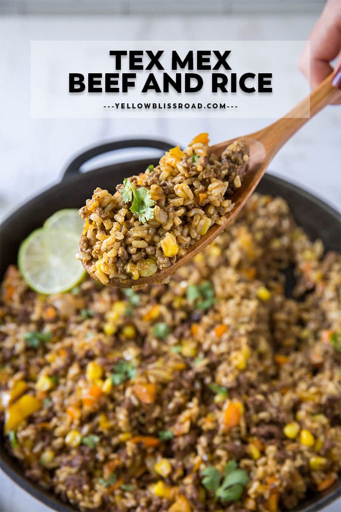 Tex Mex Ground Beef and Rice Skillet | YellowBlissRoad.com
