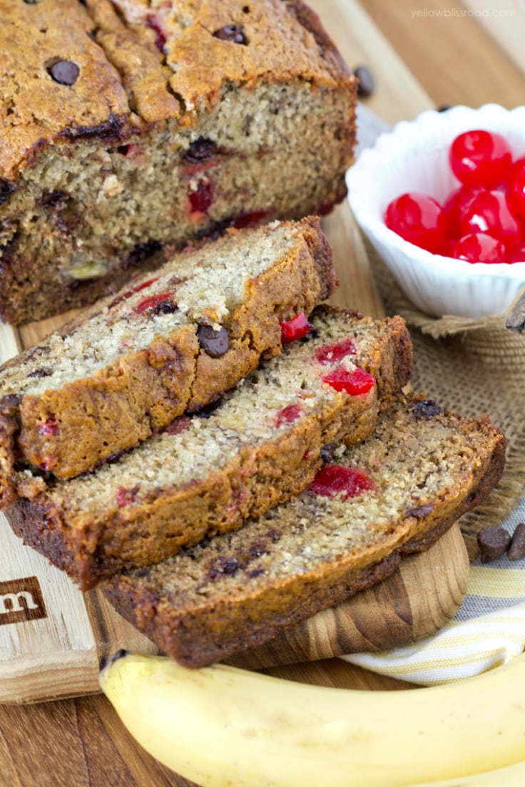 Banana Bread with Chocolate Chips & Cherries - Yellow Bliss Road