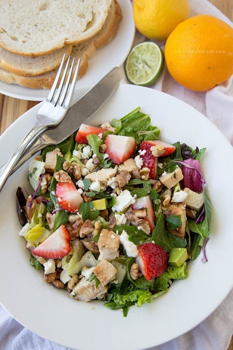 Strawberry & Feta Chicken Salad with Citrus Vinaigrette - Yellow Bliss Road