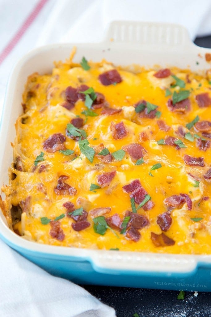 Creamy Chicken, Bacon & Ranch Baked Spaghetti - Yellow Bliss Road