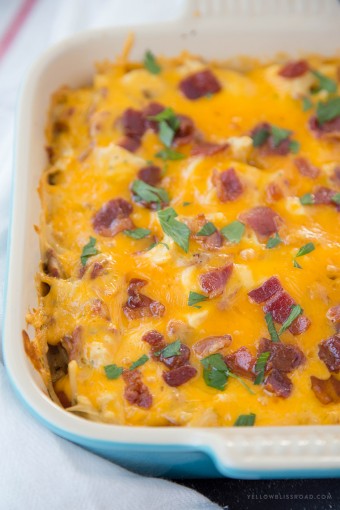 Creamy Chicken, Bacon & Ranch Baked Spaghetti - Yellow Bliss Road