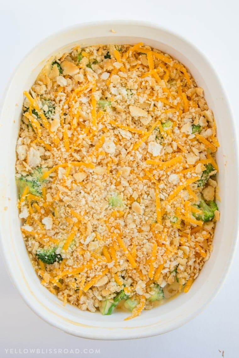 Cheesy Broccoli Casserole with Crushed Cracker Topping