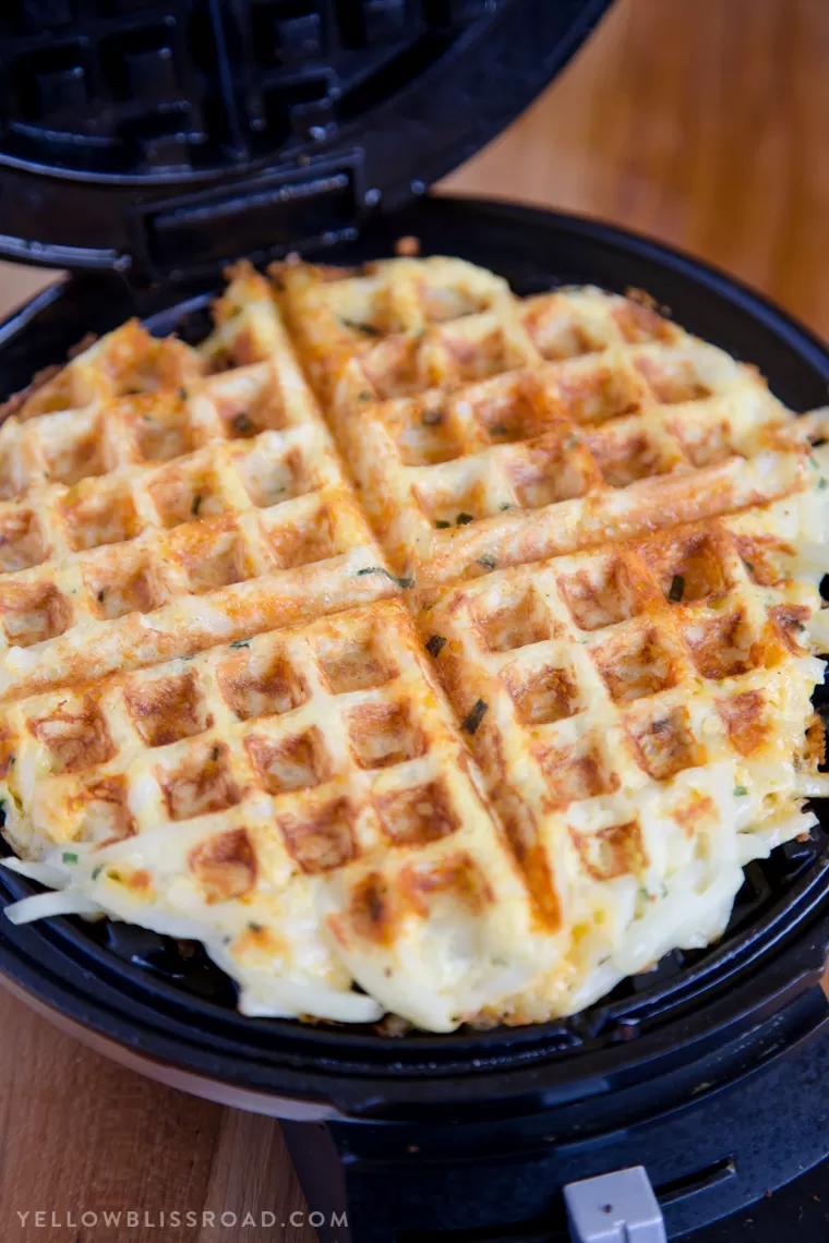 Crispy Egg & Cheese Hash Brown Waffle, made in a waffle maker