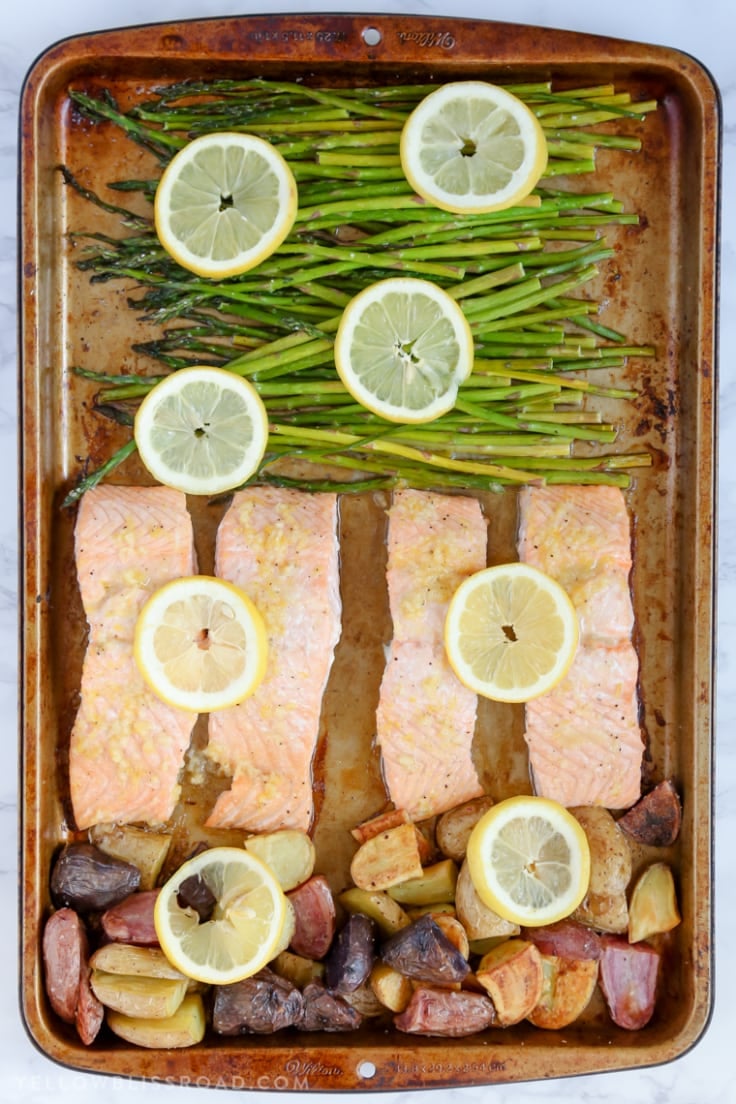 Sheet Pan Salmon, Asparagus And Potatoes | Easy One Pan Meal