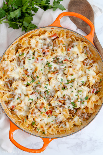 One Pan Cheesy Beef & Tomato Pasta Skillet | Easy Weeknight Meal