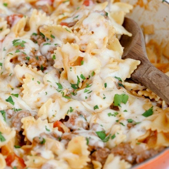 One Pan Cheesy Beef & Tomato Pasta Skillet | Easy Weeknight Meal