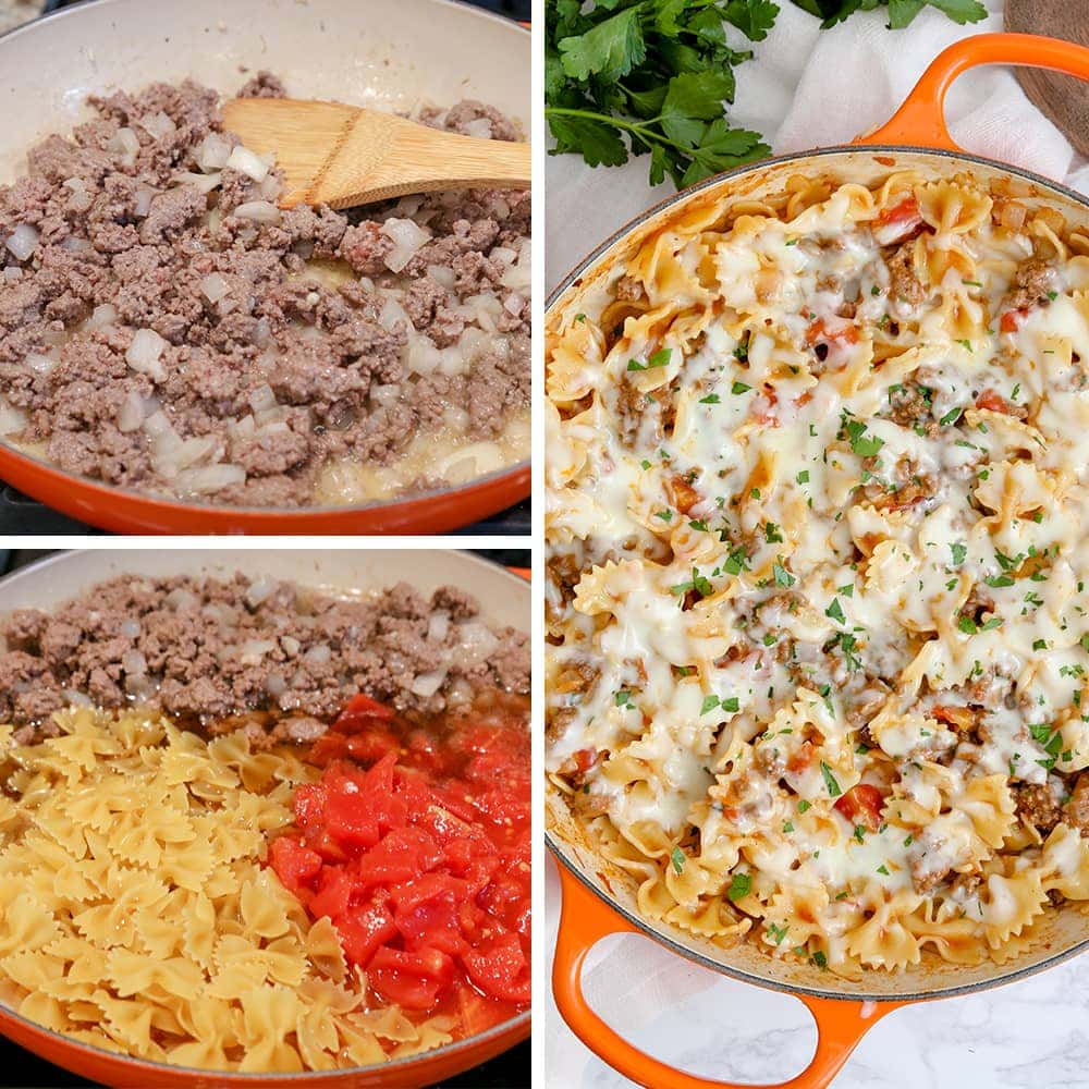 One Pan Cheesy Beef & Tomato Pasta Skillet | Easy Weeknight Meal