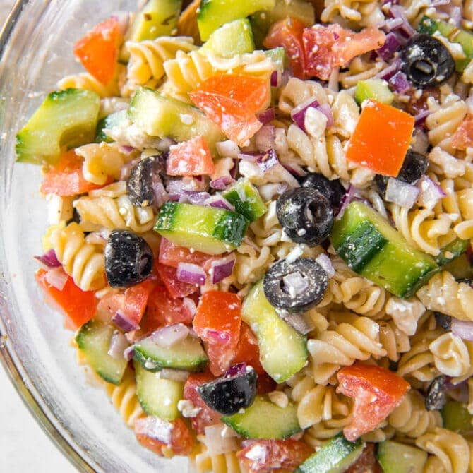 Easy Greek Pasta Salad Recipe | YellowBlissRoad.com