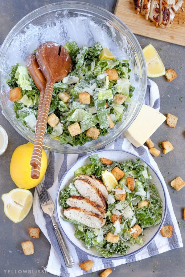 Lemon Kale Caesar Salad With Chicken | Massaged Kale Salad