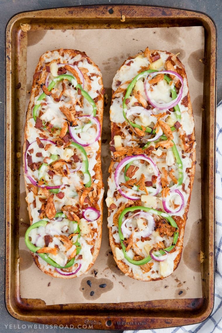 This Barbecue Chicken, Pineapple and Bacon French Bread Pizza is an easy weeknight meal that's full of flavor!