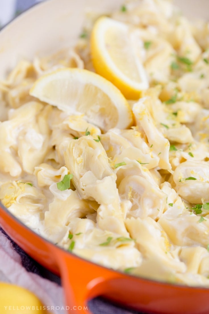 Creamy Lemon Artichoke Tortellini Skillet - Yellow Bliss Road