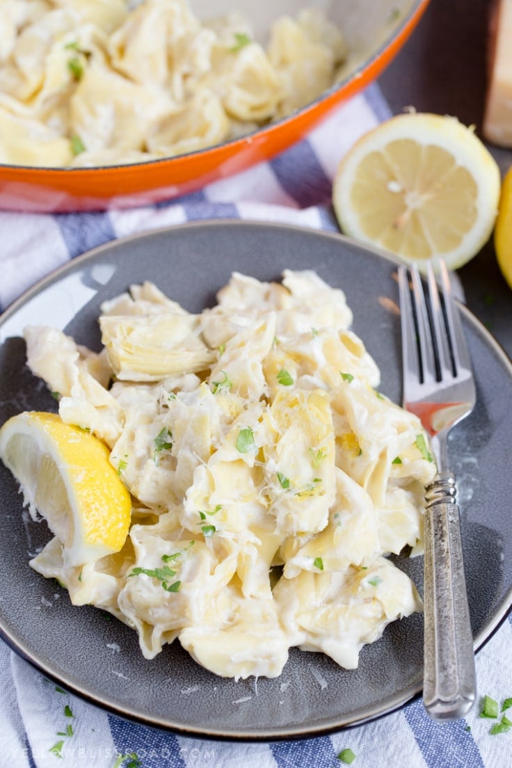 Creamy Lemon Artichoke Tortellini Skillet - Yellow Bliss Road