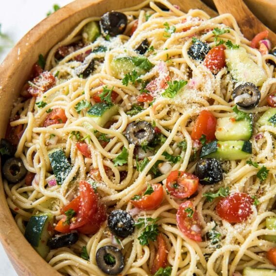 Summer Spaghetti Salad with Veggies and Italian Dressing