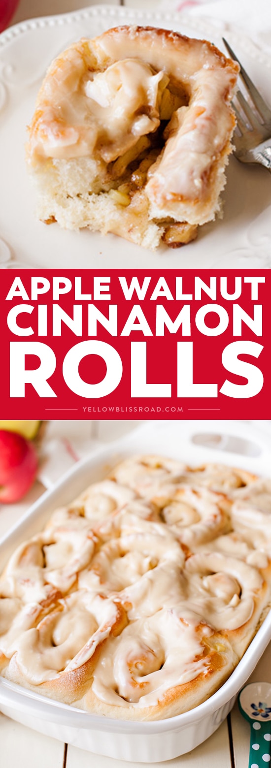 Apple Walnut Cinnamon Rolls with Caramel Frosting