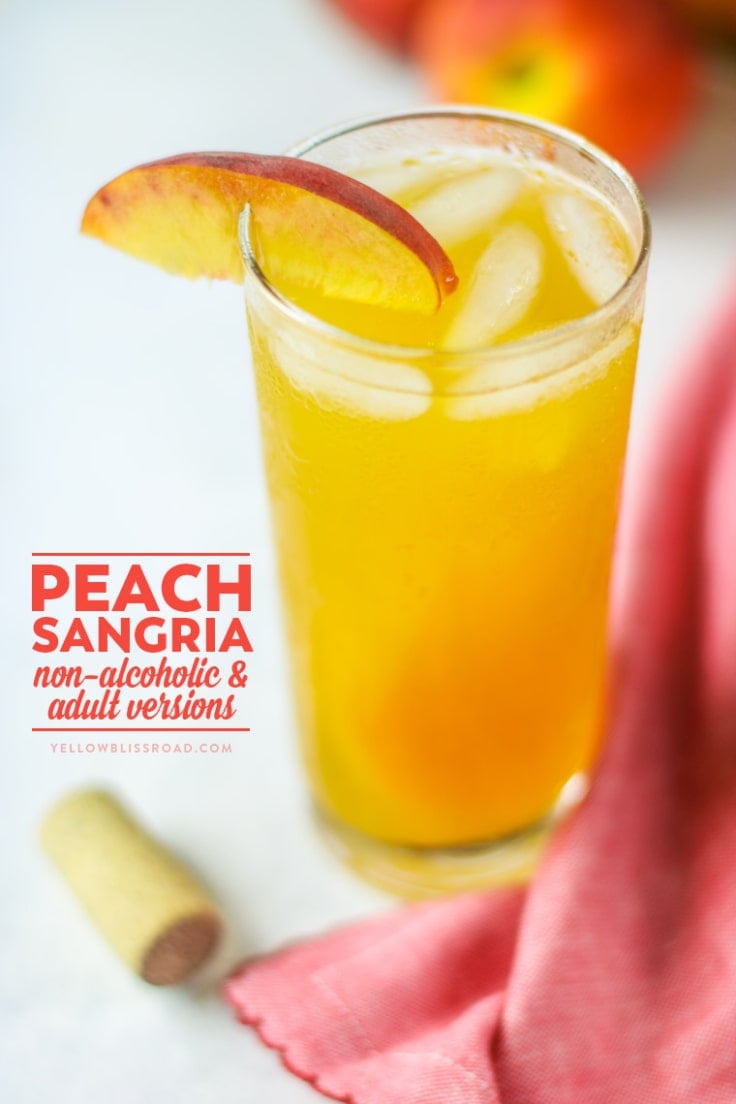 Peach Sangria (in non-alcoholic and adult versions) | YellowBlissRoad.com