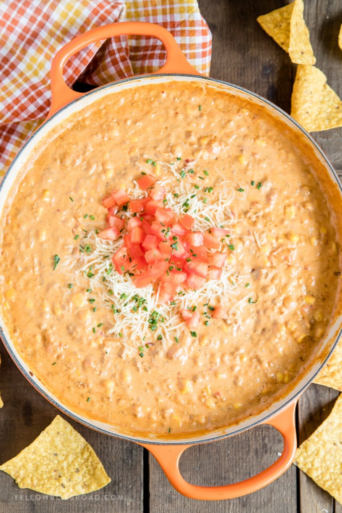 Chorizo Cheese Dip With Fresh Tomatoes And Corn