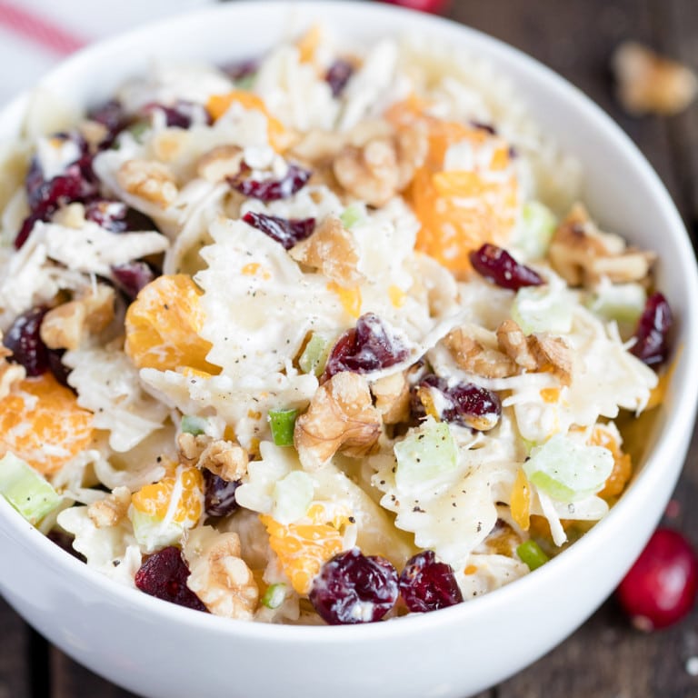 Turkey Pasta Salad with Cranberries and Walnuts | YellowBlissRoad.com