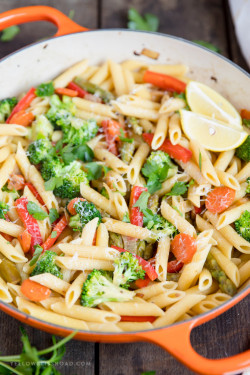 Penne Pasta Primavera with Fresh Vegetables, Lemon and Parmesan