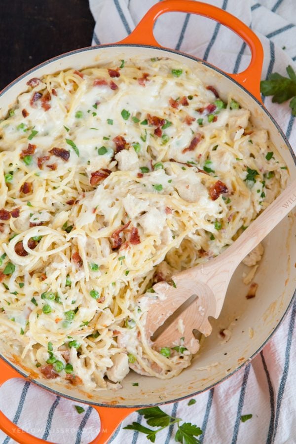 Creamy chicken spaghetti with bacon