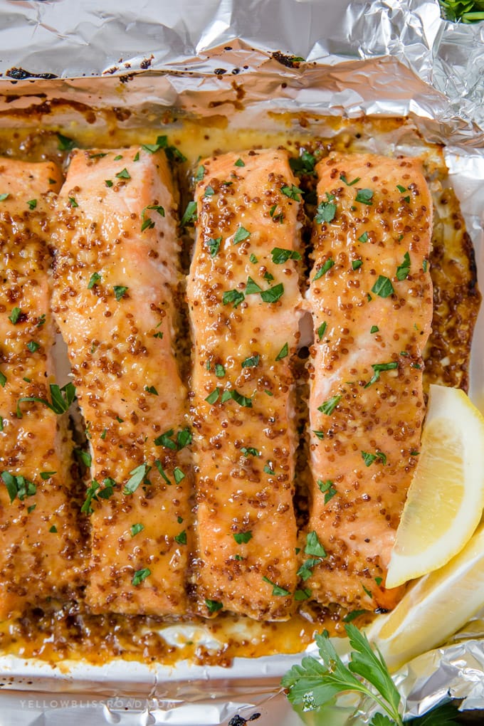 Baked Honey Mustard Salmon Recipe | 20 Minutes | YellowBlissRoad.com