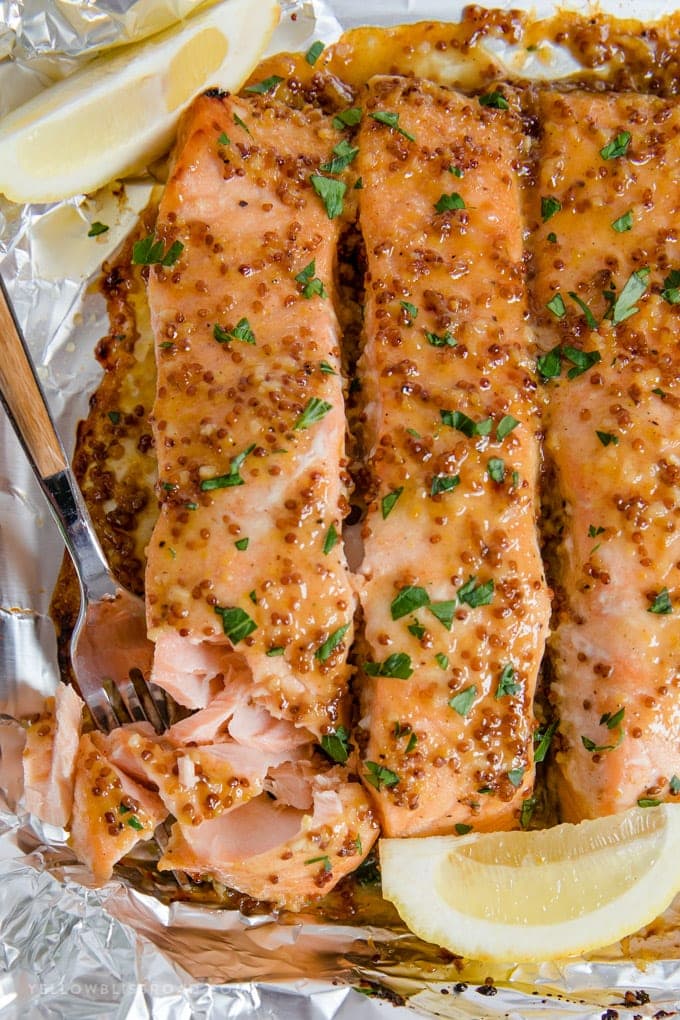 Baked Honey Mustard Salmon Recipe | 20 Minutes | YellowBlissRoad.com