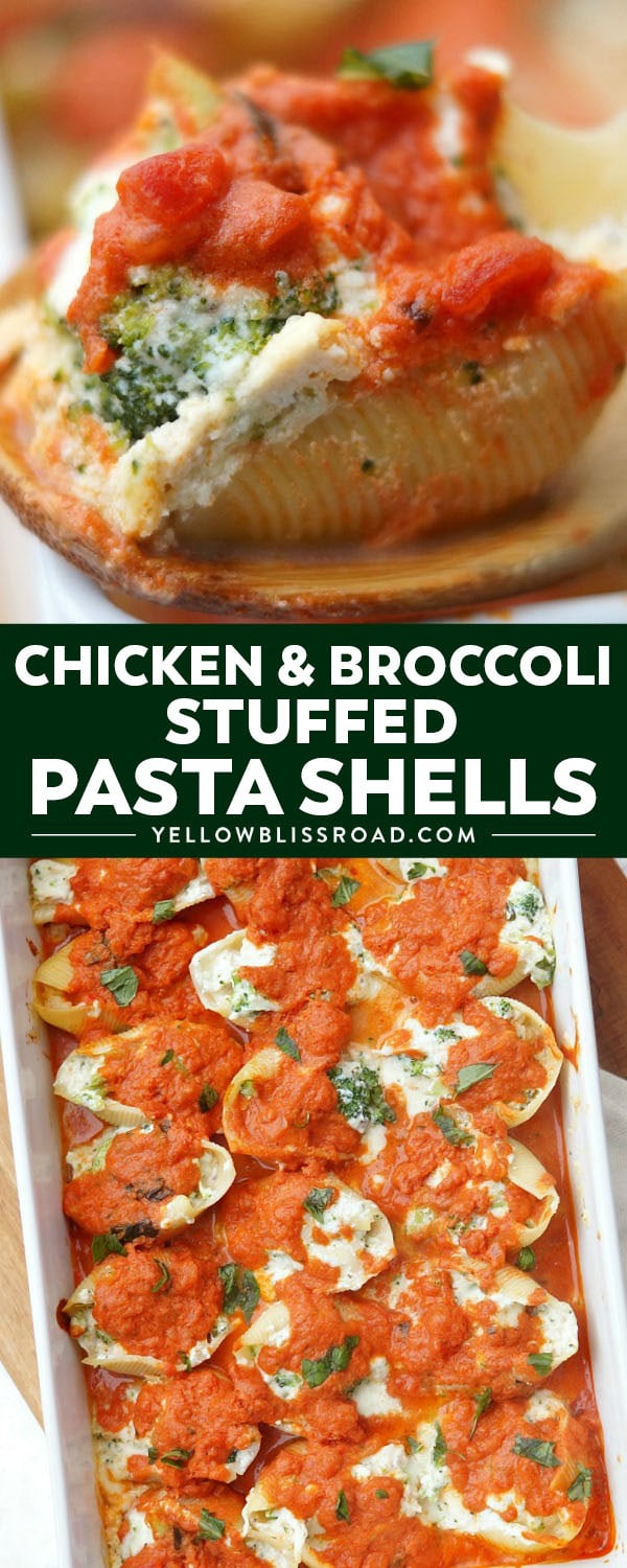 Chicken and Broccoli Stuffed Shells | YellowBlissRoad.com