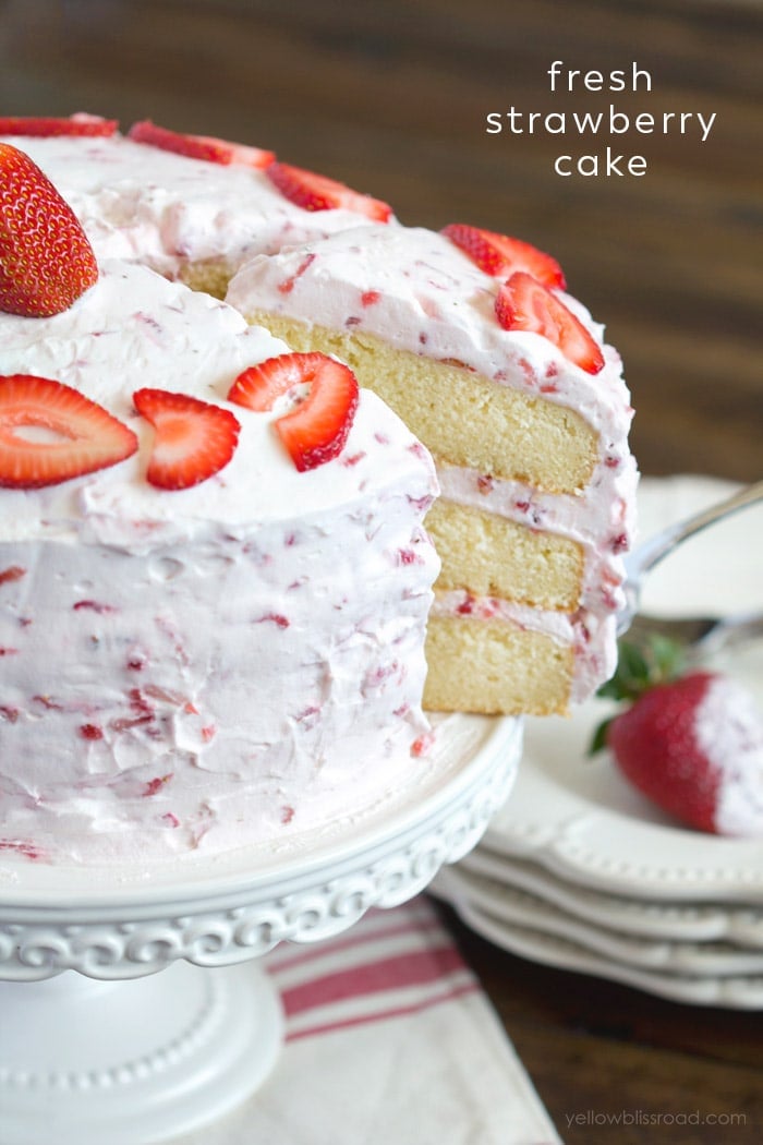 Fresh Strawberry Cake Recipe with Strawberry Whipped Cream Frosting