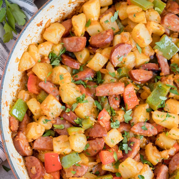 Smoked Sausage and Potato Hash | YellowBlissRoad.com