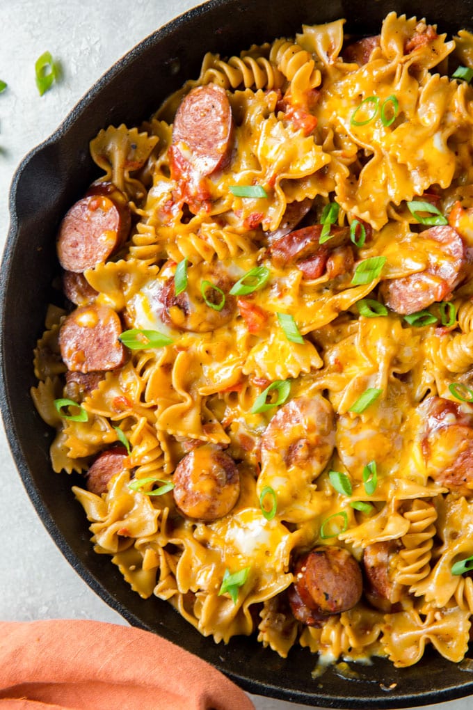 One Pan Cheesy Smoked Sausage And Pasta Healthy Recipes Quick Dinner Ideas