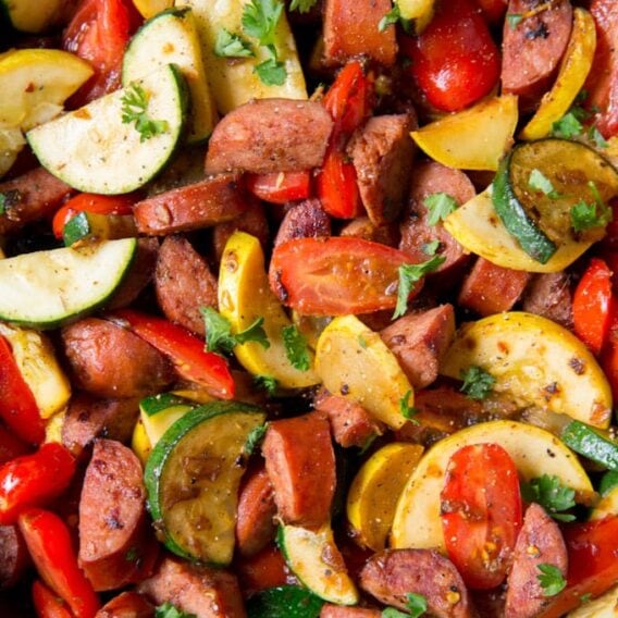 Easy Smoked Sausage and Zucchini Skillet | YellowBlissRoad.com