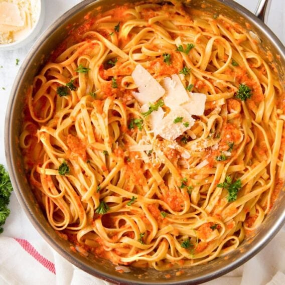 Roasted Red Pepper and Garlic Fettuccine Alfredo