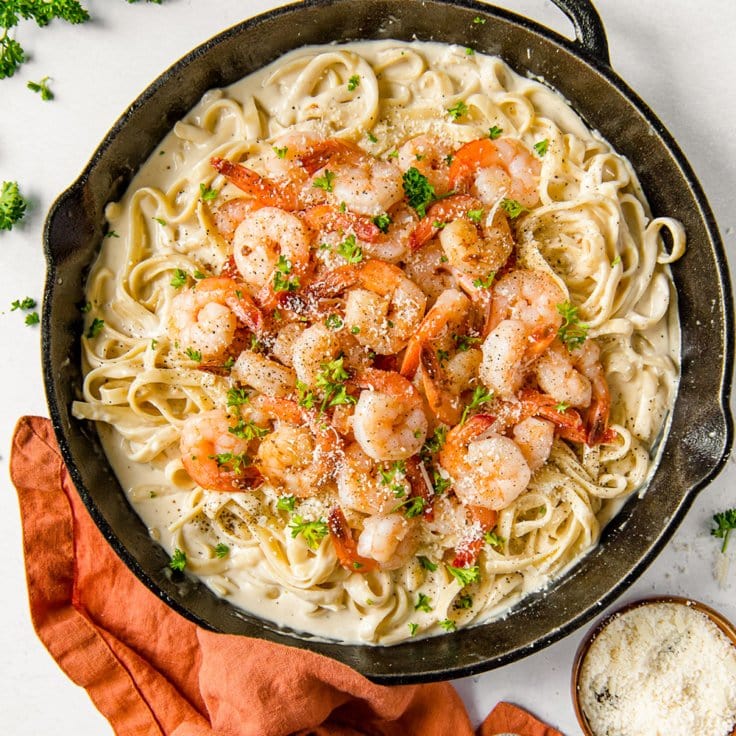 Easy Shrimp Alfredo Pasta - YellowBlissRoad.com