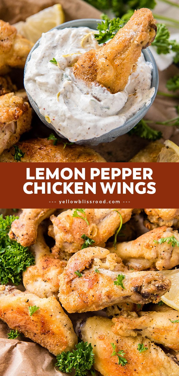 Lemon Pepper Wings with Zesty Yogurt Dip (Baked Chicken Wings)