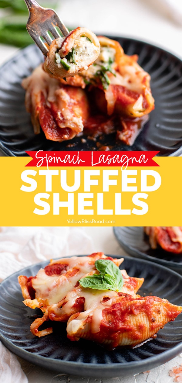 Spinach Lasagna Stuffed Shells | YellowBlissRoad.com