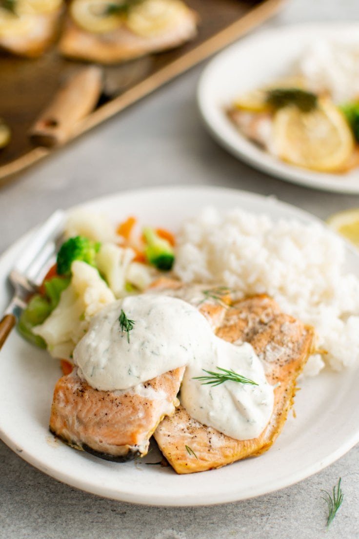 Easy Baked Salmon with Dill Sauce | YellowBlissRoad.com