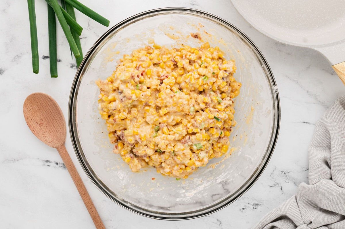 corn cakes mixture in a glass bowl