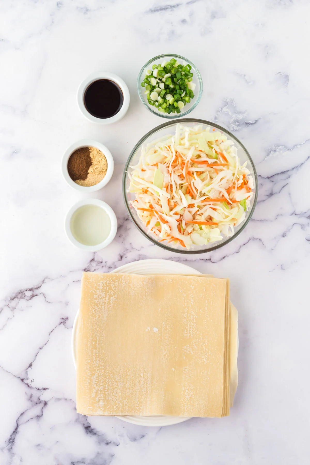 Ingredients for veggie egg rolls. 