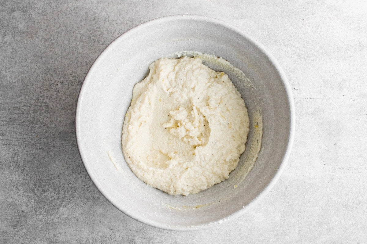 Whipped ricotta dip in a bowl.