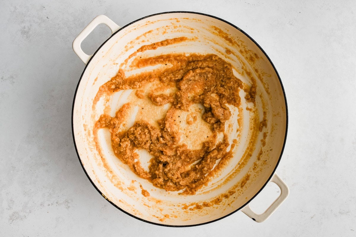 A roux with cajun spices in a large skillet.
