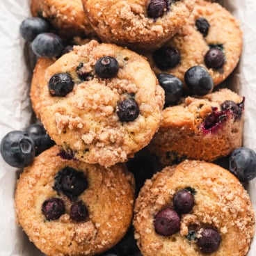 Stack of blueberry muffins.