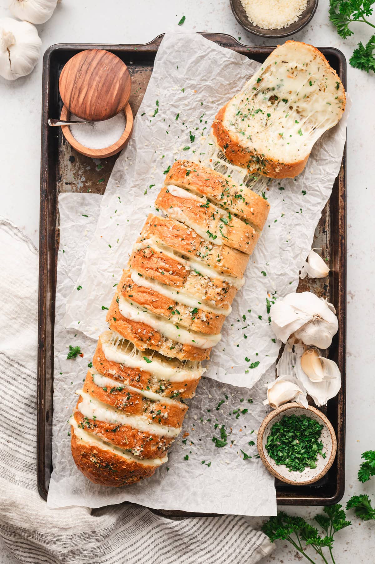 Cheesy stuffed garlic bread.