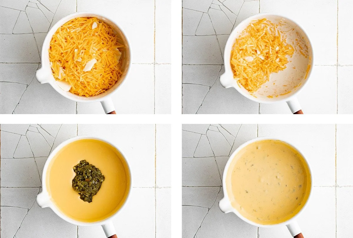 collage showing how to make cheese sauce