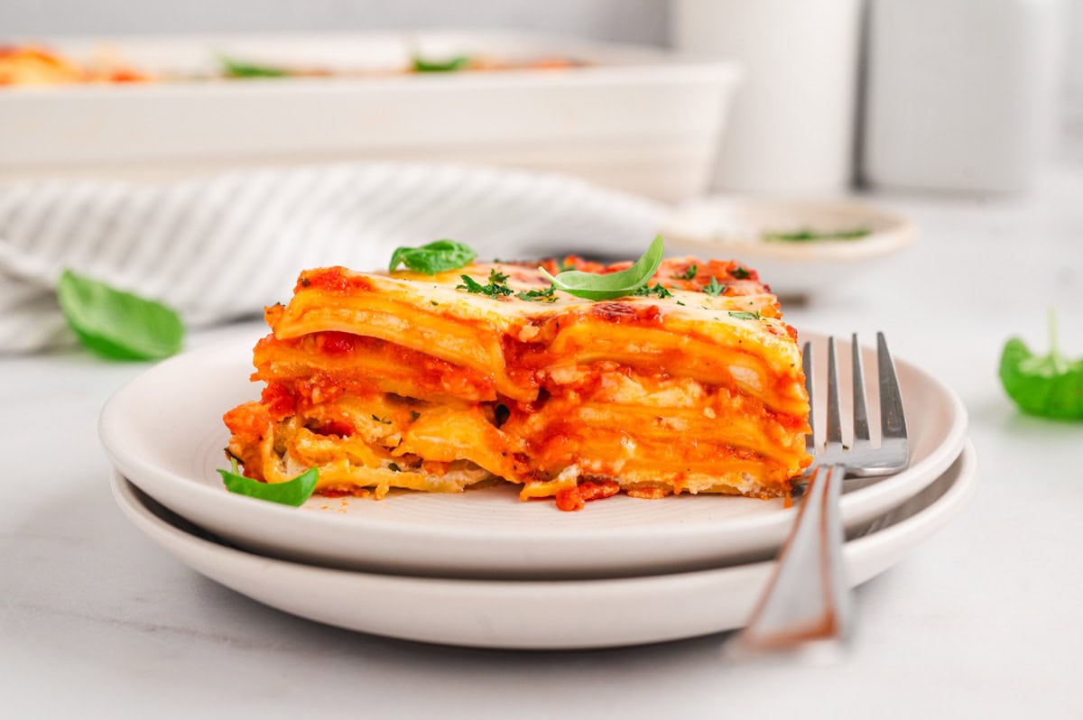 Ravioli lasagna on a plate.