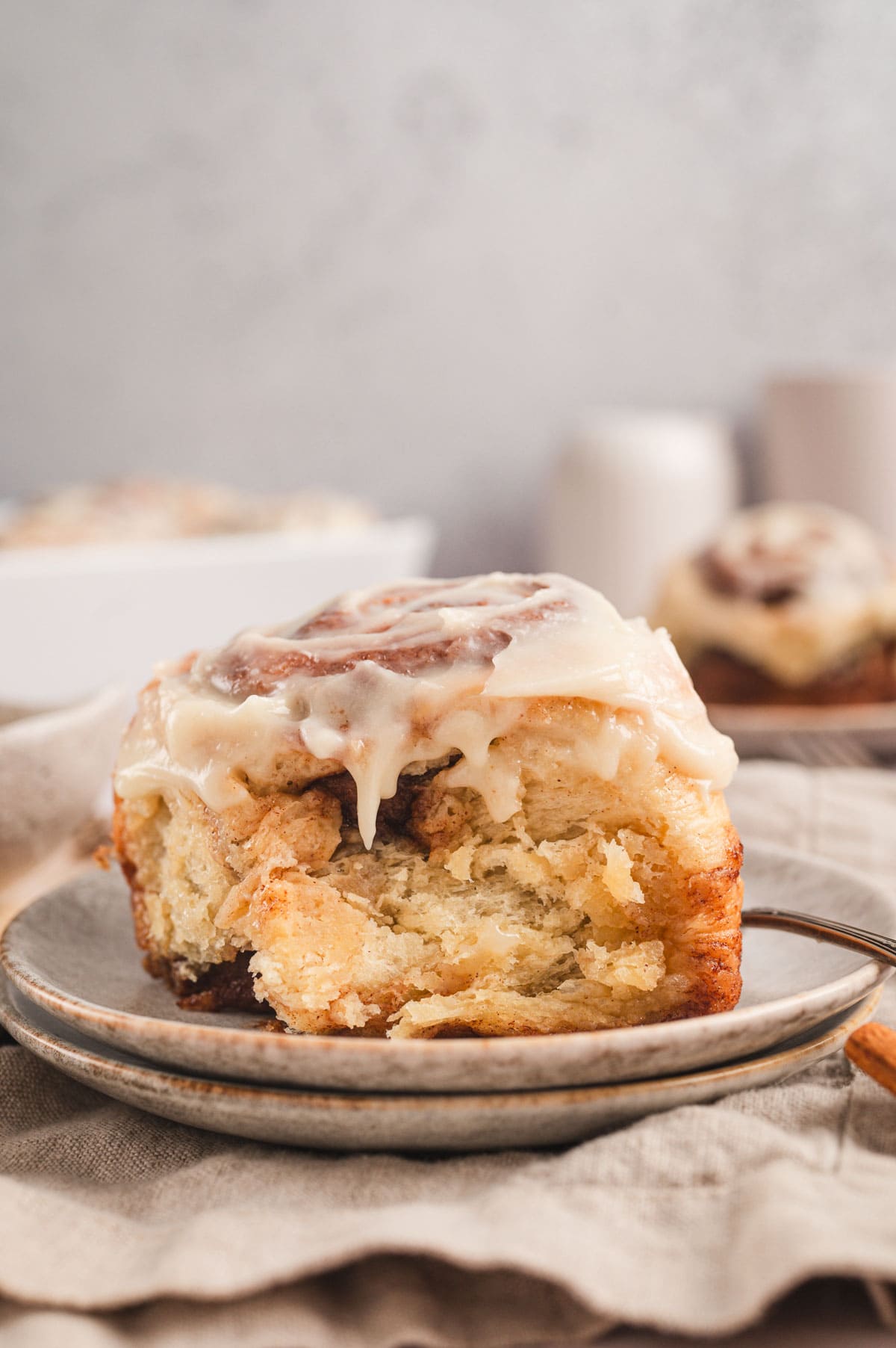 Cinnamon roll on a plate.