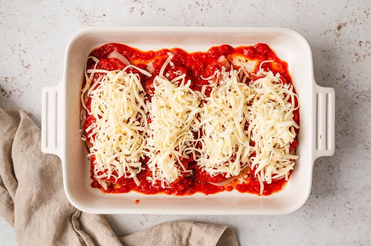 chicken breasts covered with marinara and cheese